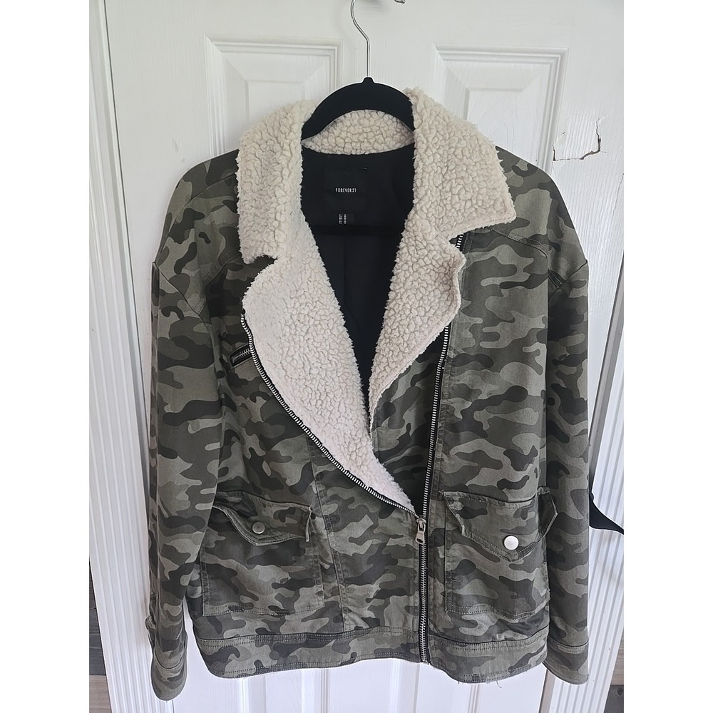 Forever‎ 21 Womens Camouflage Military Utility Cargo Field Jacket Coat Medium